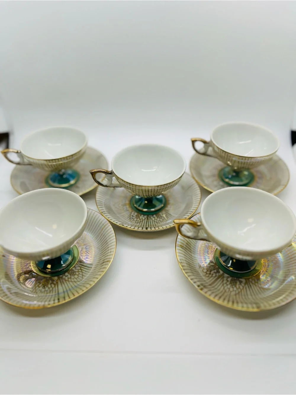 Set/5 Vintage Royal Halsey Japan Demitasse Tea Cups and Saucers